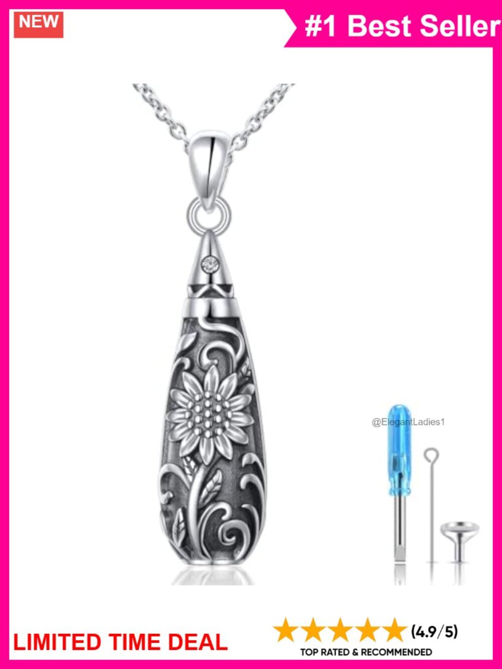 925 Sterling Silver Teardrop Urn Necklace Memorial Ashes Keepsake Pendant